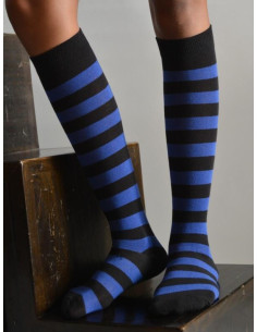 Mi bas rayures bicolores noires bleues