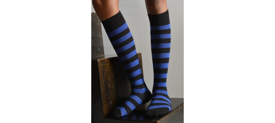 Mi bas rayures bicolores noires bleues