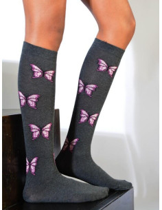 Mi bas Gris Papillons pourpre