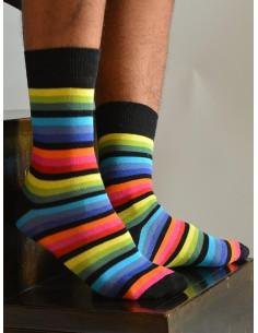 Chaussettes unisex noires Multi rayures flashy