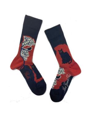Chaussettes Berthe aux Grands Pieds Chat et oiseau perché asymétrique