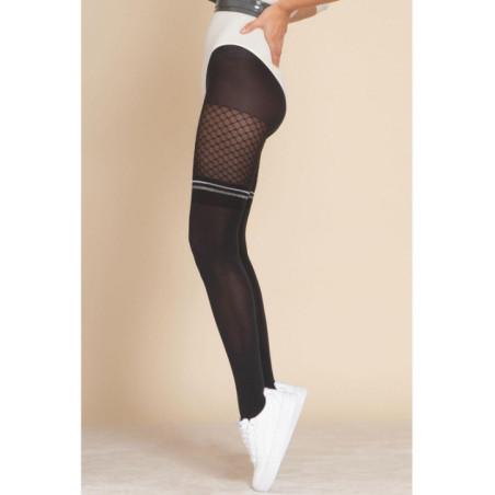 Collant Cuissarde Effet Maille et jarretière argentée