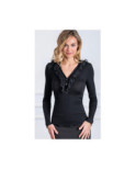 Chemise Moretta Laine et soie Col V Strass voilette Chemise Moretta Laine et soie Col V Strass voilette