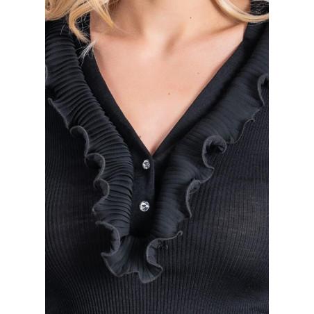 Chemise Moretta Laine et soie Col V Strass voilette