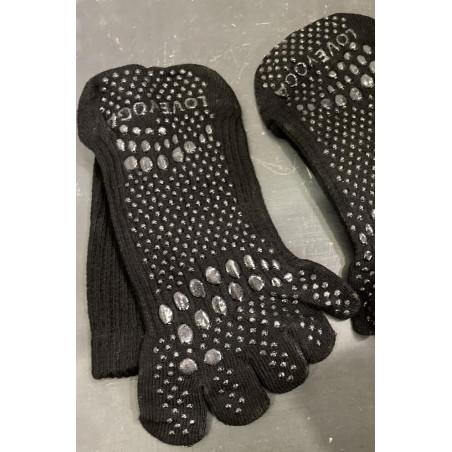 Chaussettes 5 Doigts cotes Noires love Yoga