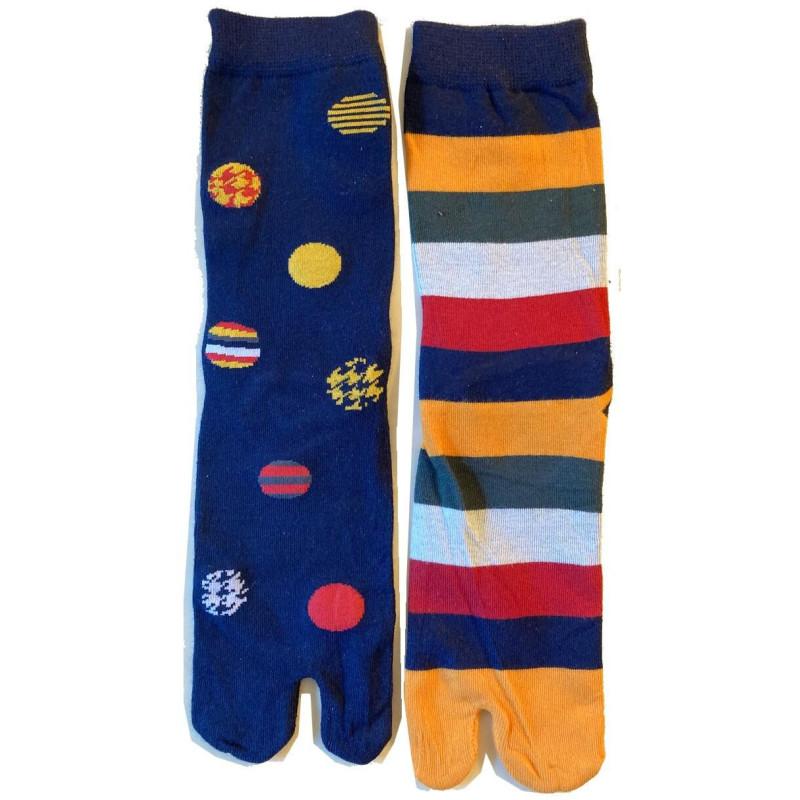 Chaussettes Japonaises Pois et rayures asymétriques