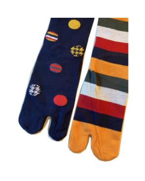 Chaussettes Japonaises Pois et rayures asymétriques