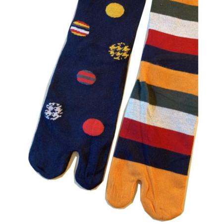 Chaussettes Japonaises Pois et rayures asymétriques