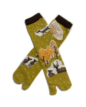  Chaussettes Japonaises coton Biche et Faon moutarde