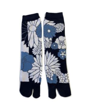 Chaussettes Japonaises coton bleu Fleurs de lotus