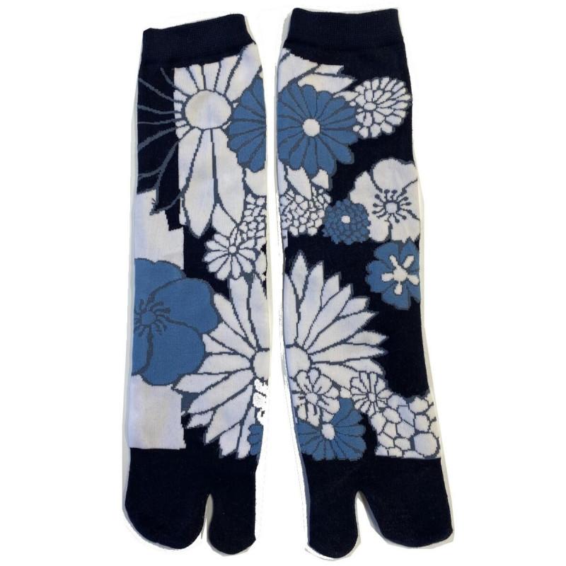 Chaussettes Japonaises coton bleu Fleurs de lotus