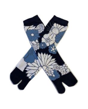 Chaussettes Japonaises coton bleu Fleurs de lotus
