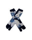 Chaussettes Japonaises coton bleu Fleurs de lotus