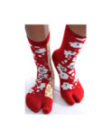 Chaussettes Japonaises bordeaux arbre fleurs blanches