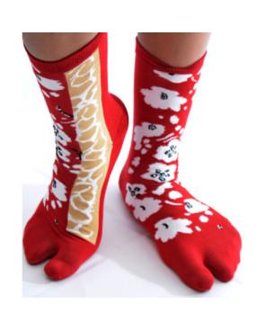 Chaussettes Japonaises bordeaux arbre fleurs blanches