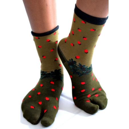 Chaussettes Japonaises chêne et glands rouges