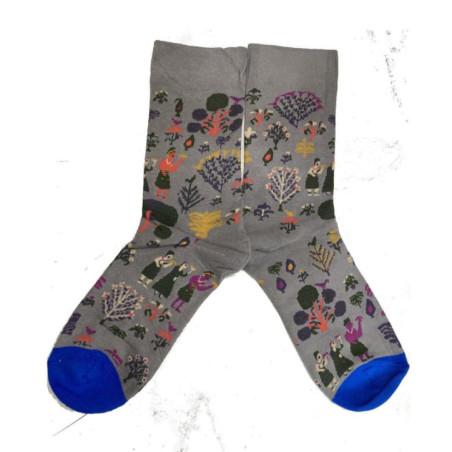 Chaussettes Grises Villages Tribales fleuris