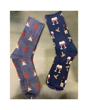 Duo de Chaussettes Tendance Vignes et grands Vins bleues