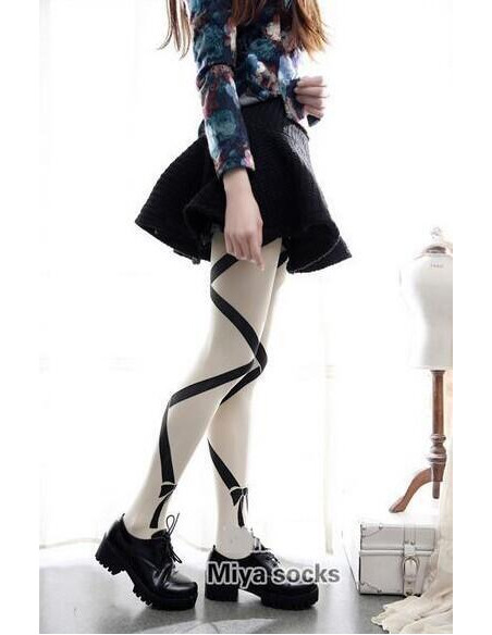 Collant Opaque Laçage blanc Noir