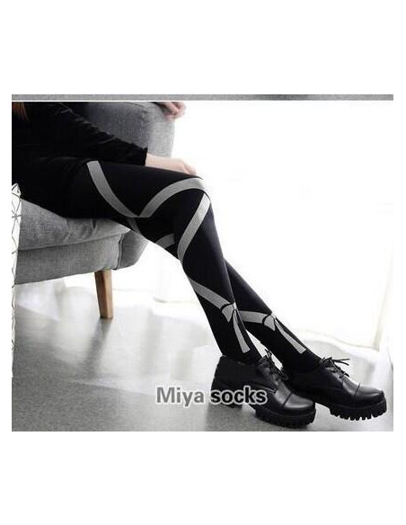 Collant Opaque Laçage Noir Blanc