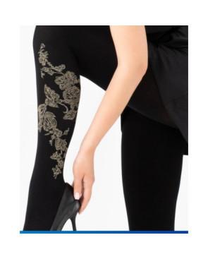 Collant Noir Opaque Joli Bouquet fleurs D'or