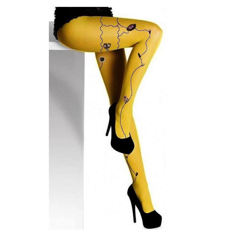 Collant Berthe aux Grands Pieds Ocre Fleuri