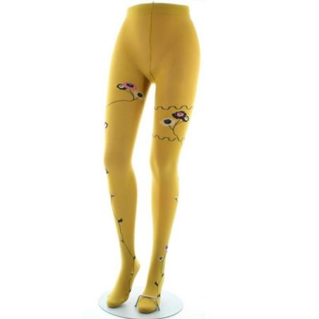 Collant Berthe aux Grands Pieds Ocre Fleuri