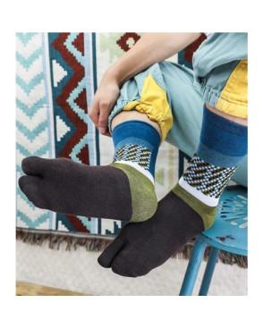 Chaussettes Tabis coton mosaïque pétrole