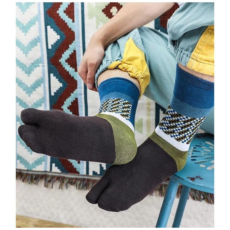 Chaussettes Tabis coton mosaïque pétrole