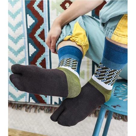 Chaussettes Tabis coton mosaïque pétrole