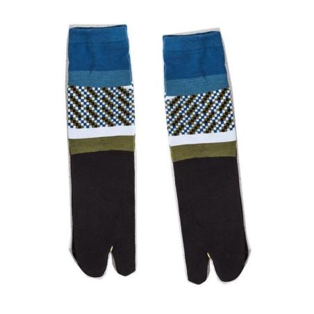 Chaussettes Tabis coton mosaïque pétrole