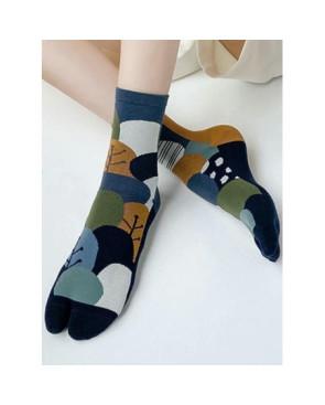 Chaussettes Tabis coton Feuilles psyché pétrole