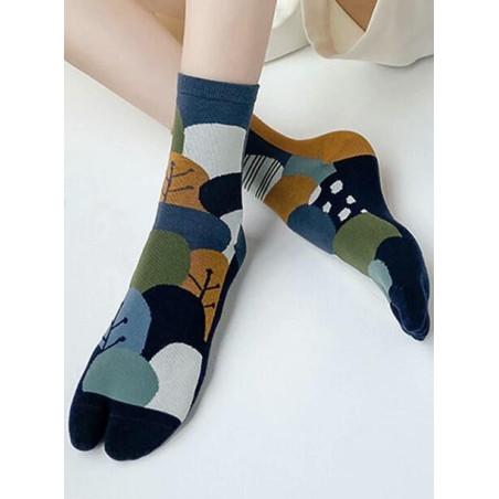 Chaussettes Tabis coton Feuilles psyché pétrole