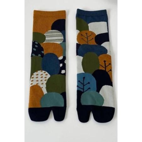 Chaussettes Tabis coton Feuilles psyché pétrole