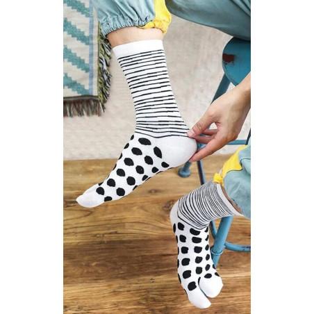 Chaussettes Tabis coton pois et rayures blanches
