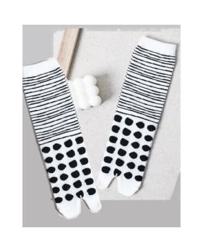  Chaussettes à un doigts coton pois et rayures blanches