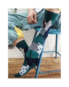 Chaussettes Tabis coton pois et rayures psychédélique pétrole