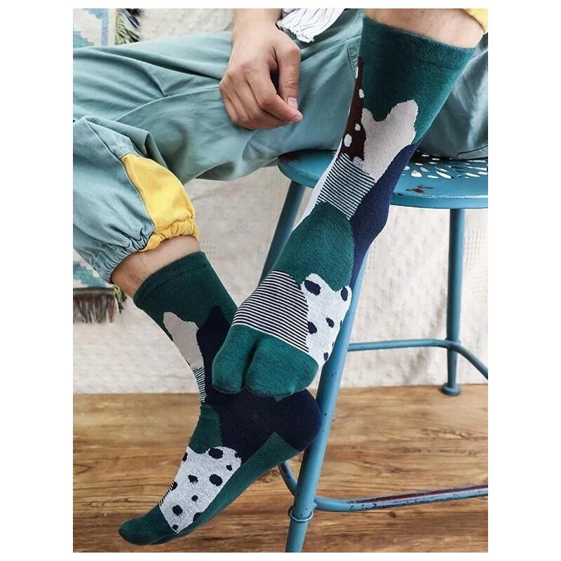 Chaussettes Tabis coton pois et rayures psychédélique pétrole