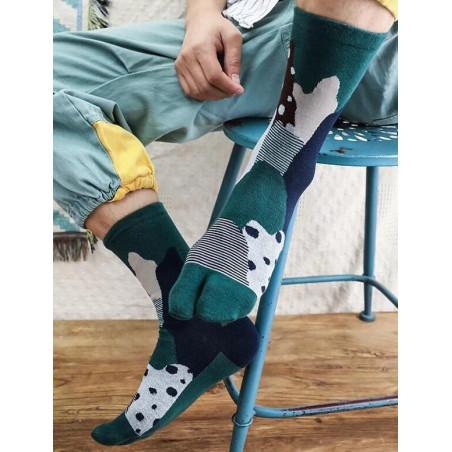 Chaussettes Tabis coton pois et rayures psychédélique pétrole