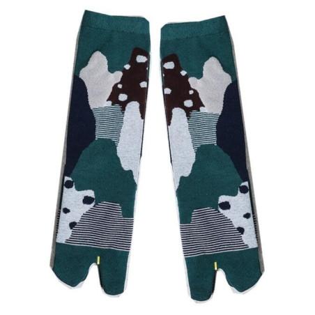 Chaussettes Tabis coton pois et rayures psychédélique pétrole