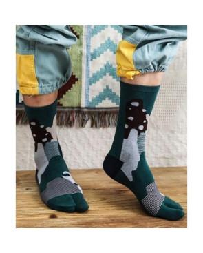  Chaussettes à un doigt de pieds coton pois et rayures psychédélique pétrole