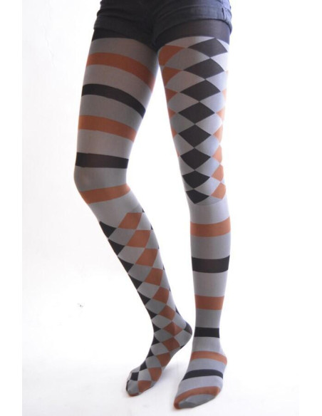 Collant asymétrique rayures et losanges noir