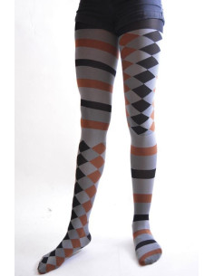 Collant asymétrique rayures et losanges noir 2