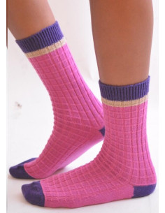 Chaussettes Laine et cachemire rose carreaux