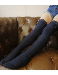 Jambière coton et dentelle effet géométrique marine