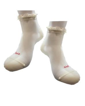 Socquettes  soie ivoire  à  cotes et Frou Frou Berthe aux grands Pieds paire chic