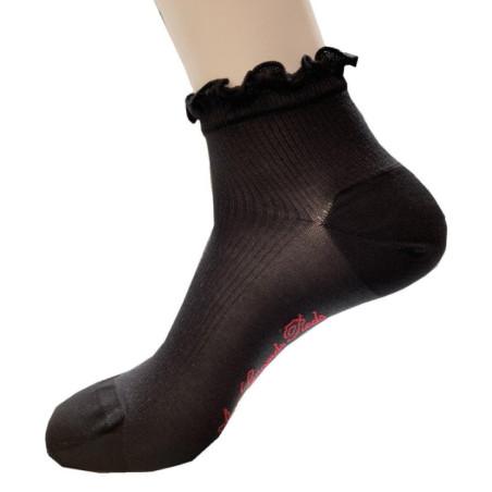 Socquette soie noir  a  cotes et Frou Frou Berthe aux grands Pieds