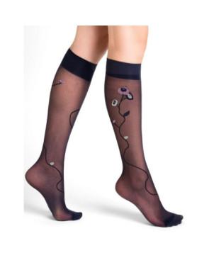 Mi-bas-lycra-marine-fleurs-rose-Berthe-aux-grands-pieds-marine-fleurs-rose-grises