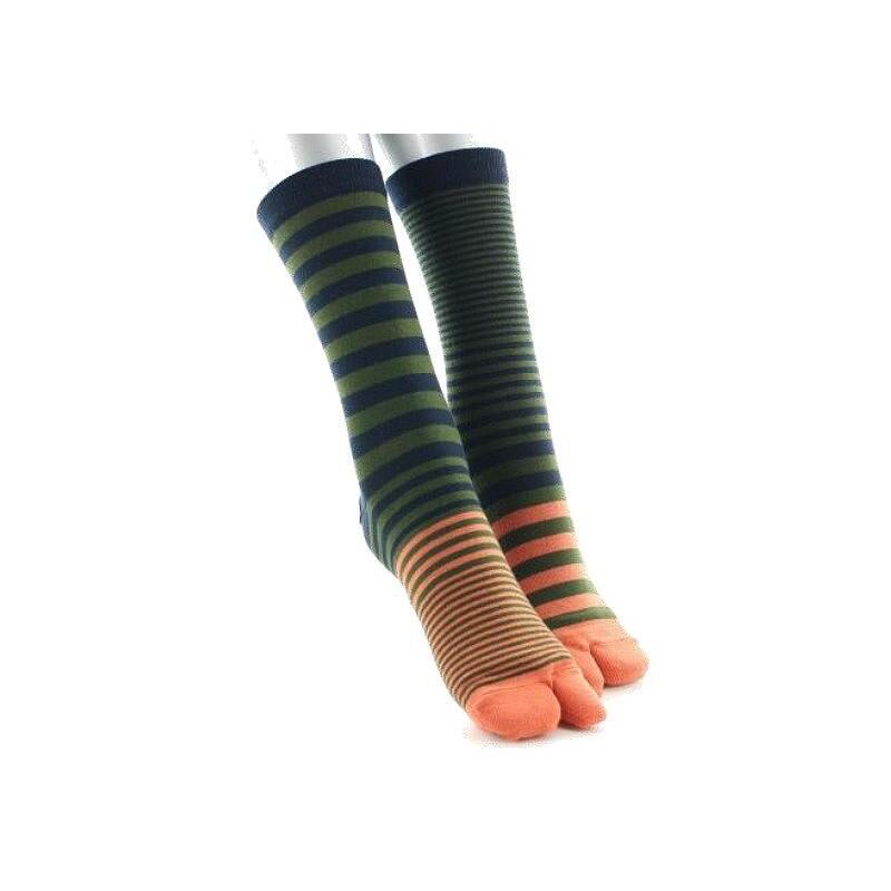 Chaussettes Japonaise Rayures kaki bleus orange Berthe aux grands Pieds