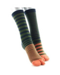 Chaussettes Japonaise Rayures kaki bleus orange Berthe aux grands Pieds